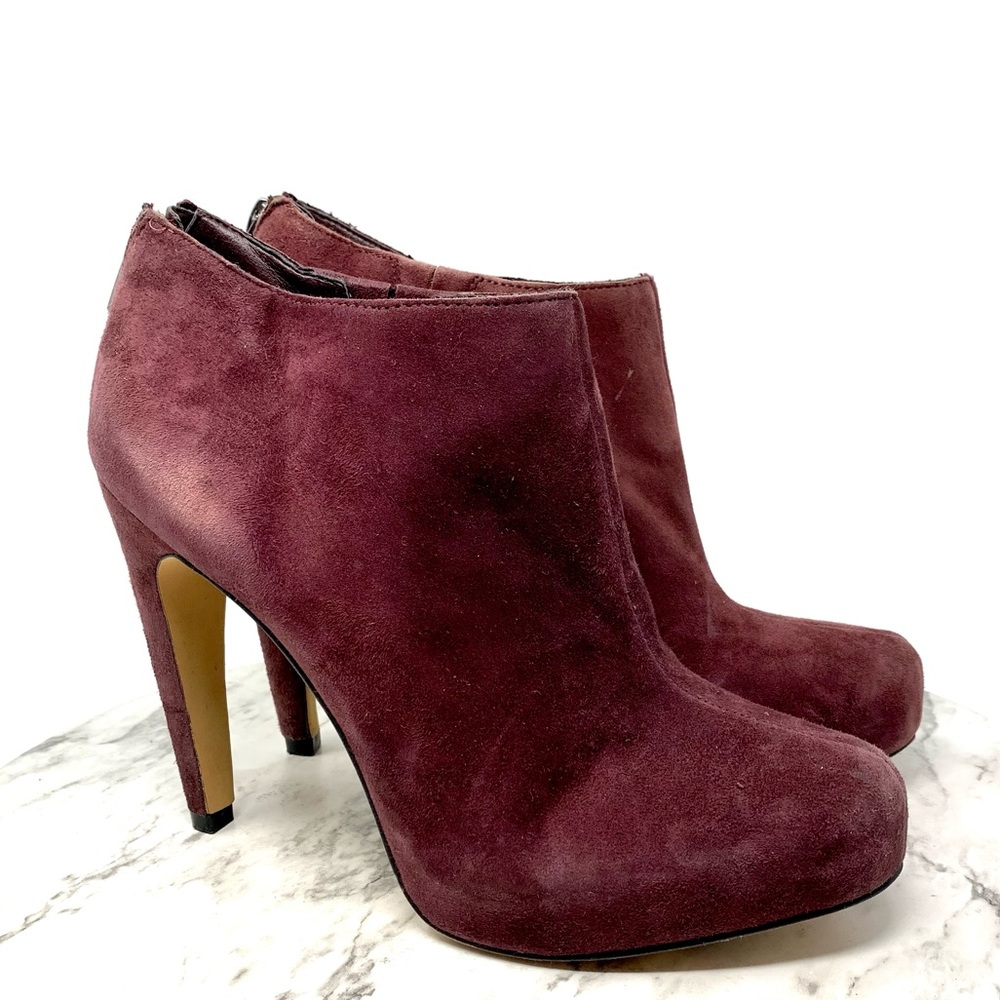 Sam Edelman Keaton burgundy suede platform dress bootie rear zip 9 event chic